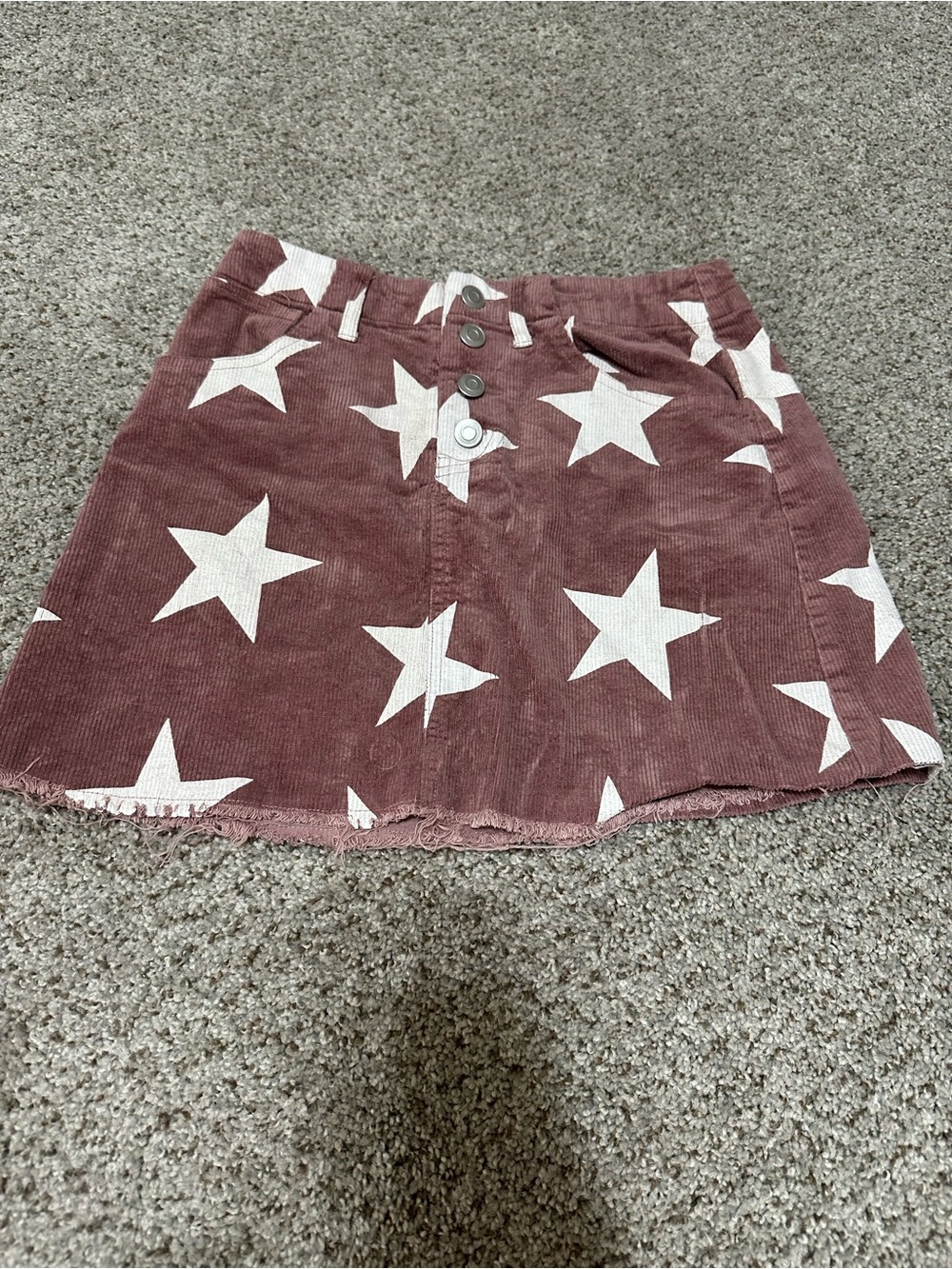Altar'd State Dusty Rose Corduroy Mini Skirt with White Star Print